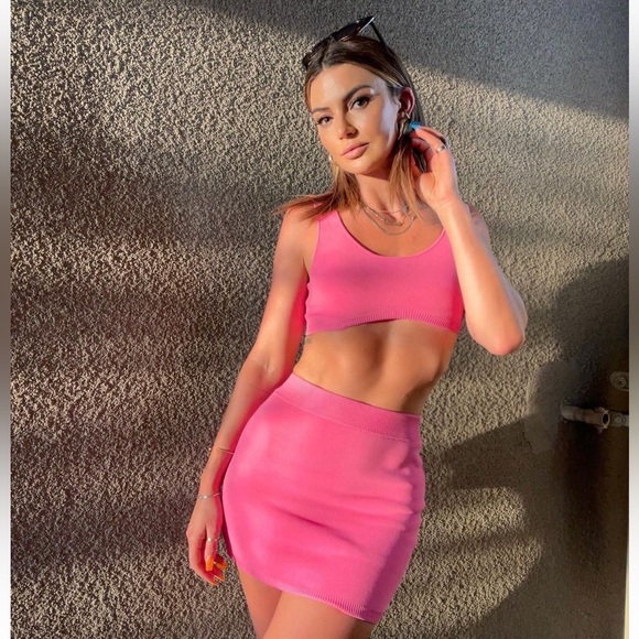 Year Of Ours Knits | SET! Mulholland Bralette & Skirt In Valley Girl Pink XS - Picture 1 of 5